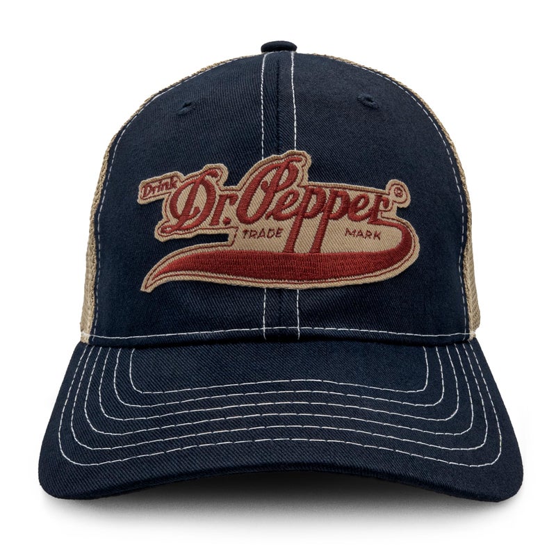Tee Luv Vintage Drink Dr Pepper Hat - Mesh Back Dr Pepper Soda Baseball Cap (Navy and Beige) - Image 2